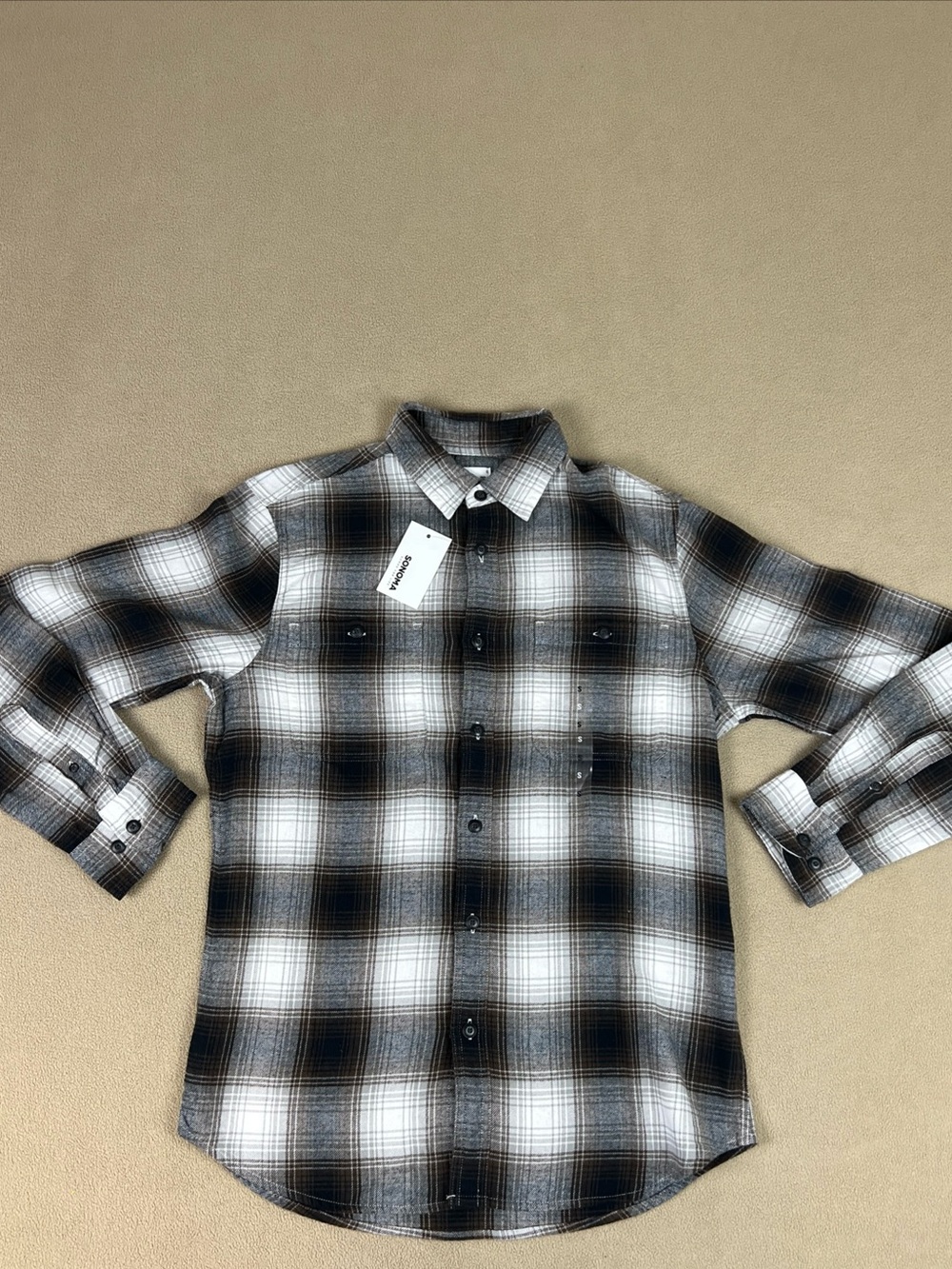 Sonoma The Supersoft Flannel Shirt. 100% Cotton, Plaid. Brown. Men's Sz Small